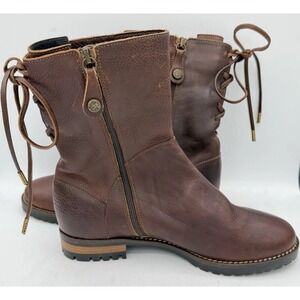 Fabianelli Brown‎ Leather Italian Made Tie Back Boots Women's 38/8 NEW